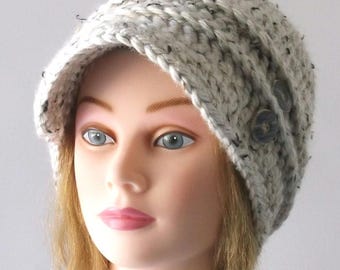 Crochet Newsboy Hat: Aspen Tweed Chunky Acrylic, Adult Size