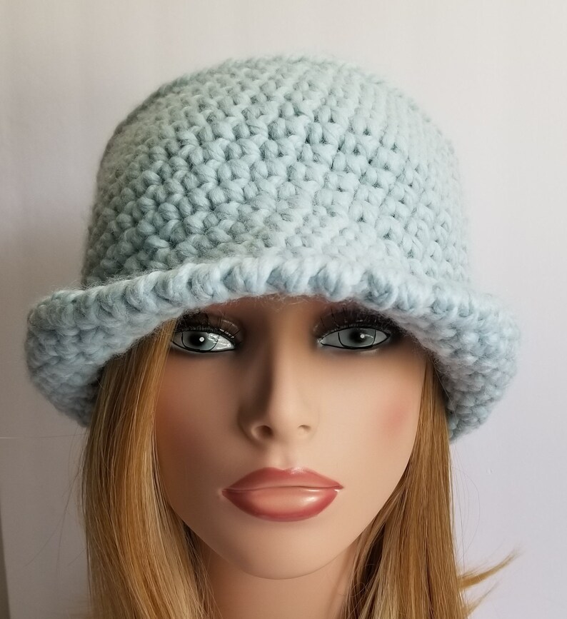 Glacier Blue Derby Style Hat Womens Warm Crochet Knit Winter Hat Ready