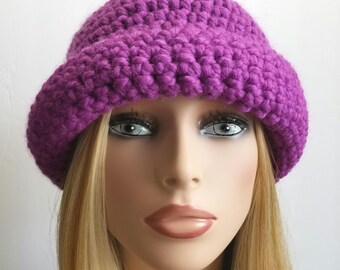 Fusia Crochet Derby Hat, Womens Winter Knit Beanie (22-24 inch)