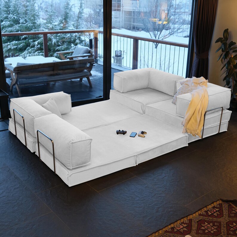 A stylish velvet teddy sofa with sleeper functionality and washable design. Minimalist yet incredibly cozy, it's perfect for any contemporary livingroom.