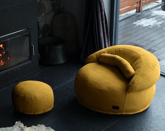 Cómodo puf de terciopelo, puf cómodo retro, puf moderno de pana