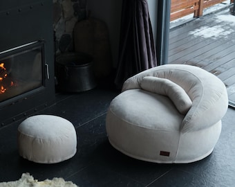 Puf lavable para decoración del hogar, puf otomano moderno, puf de pana para exteriores