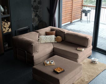 Sectional Teddy Floor Sofa, L Shape Corner Teddy Sofa, Corduroy Teddy Sofa