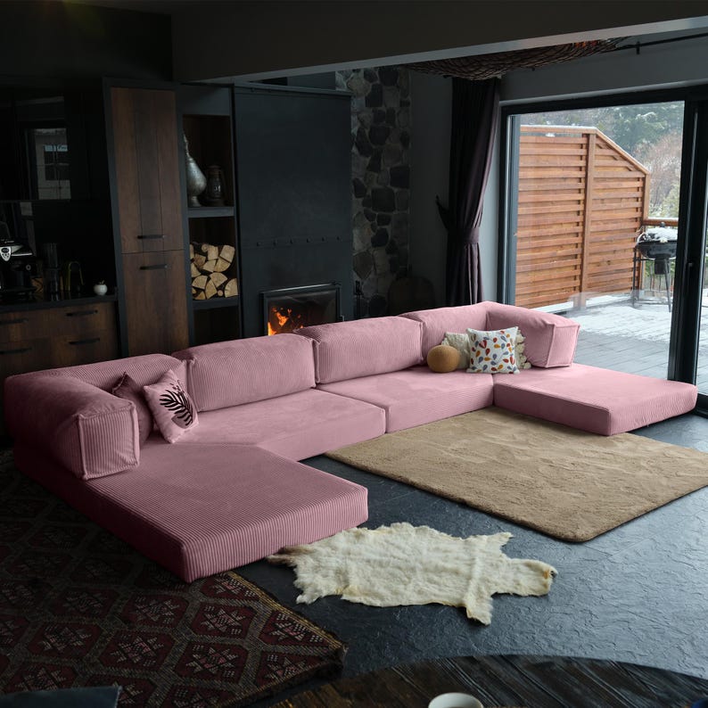 A soft teddy modular sofa with washable fabric and convertible closed corner. Its L-shaped miniature design fits perfectly in cozy living areas with flexible seating needs.