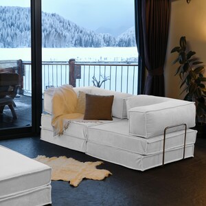 Enjoy plush teddy comfort with this modern velvet sleeper sofa. Its minimalist form and washable structure make it a livingroom essential.