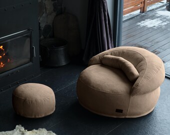 Cómodo puf hecho a mano, puf de exterior, puf retro de terciopelo