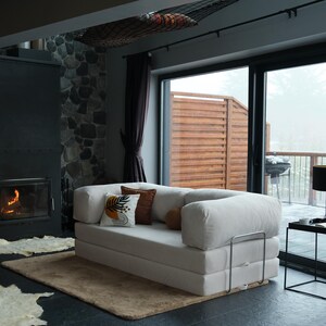 Foldable teddy corner sofa bed displayed in a modular layout, blending flexibility and practicality for everyday use.