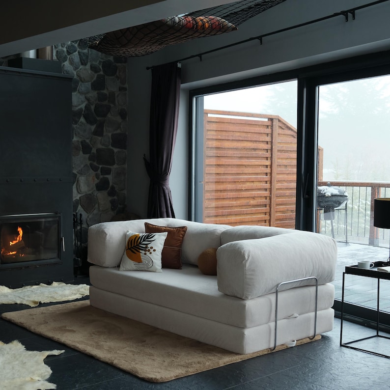 Foldable teddy corner sofa bed displayed in a modular layout, blending flexibility and practicality for everyday use.