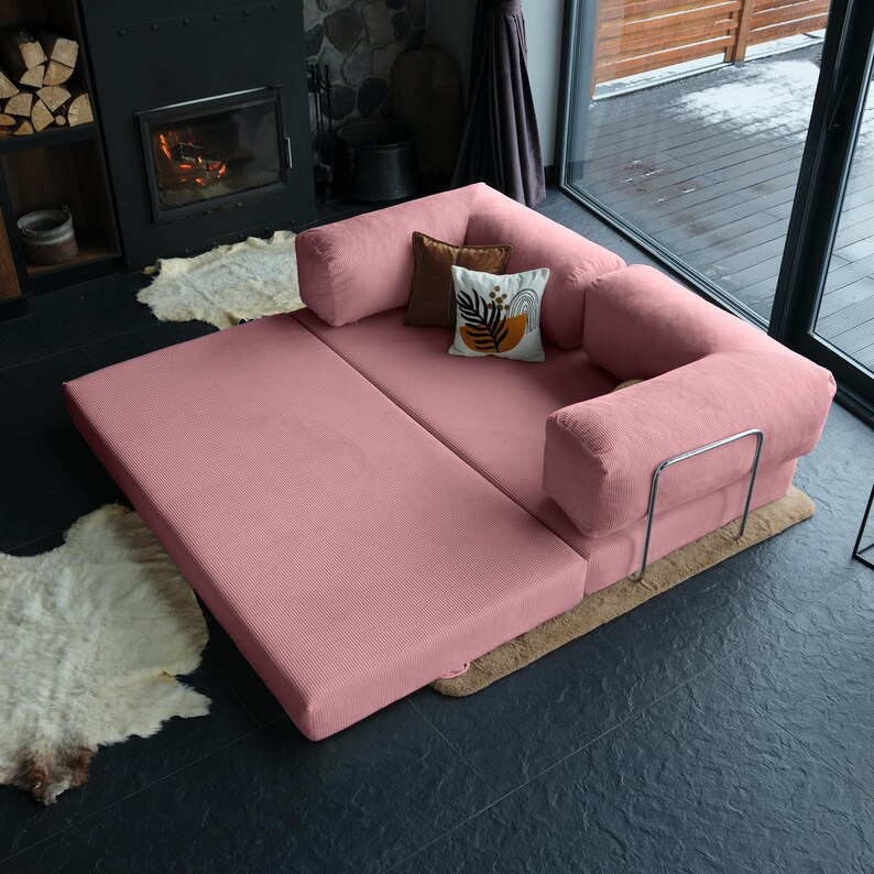 Plush teddy sleeper sofa designed as a modular sofa bed for easy transformation and ultimate relaxation. The teddy fabric cushions add warmth and softness, making this teddy sofa a perfect choice for versatile living rooms.