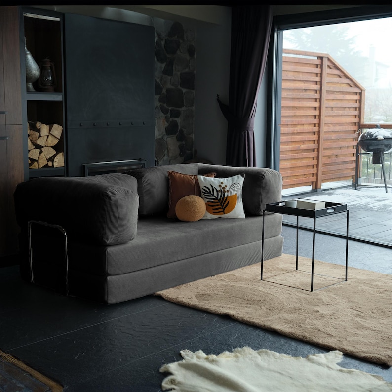 Custom washable teddy sofabed laid out flat for sleeping, showing how soft materials and smart design can turn everyday spaces into restful retreats.