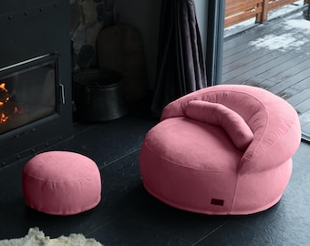 Cómoda silla retro, puf de pana para el suelo, puf cómodo de terciopelo