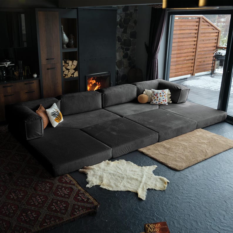 Experience plush teddy softness with this handmade L-shaped miniature sofa. Convertible design and modern corduroy fabric make it both functional and cozy.