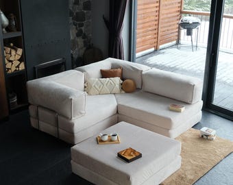 Sofá Teddy para sala de estar, Sofá modular lavable Teddy, Sofá cama de terciopelo Teddy