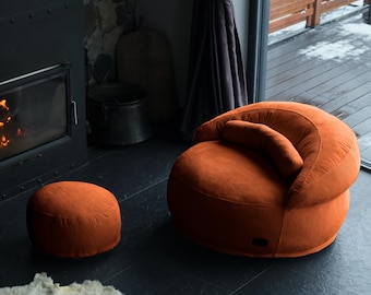 Puf de exterior bohemio, puf moderno lavable, puf de pana hecho a mano