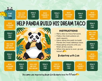 Panda Taco Savings Board Game | A5/A6 Dashboard | 24 Playing Cards | Digital Download