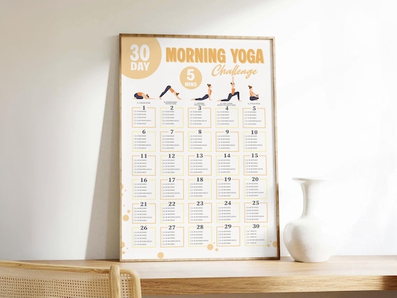 30 Day Yoga Challenge, Printable Beginner Yoga Workout Fitness Poster, Beginner Bodyweight Training Guide, Morning Flexibility Exercise Plan