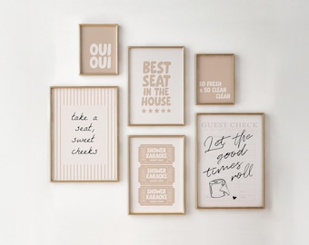 Neutral Beige Bathroom Wall Art Set of 6 | Printable Funny Toilet Print Gallery Bundle | Off White Washroom Decor | Aesthetic Restroom Signs