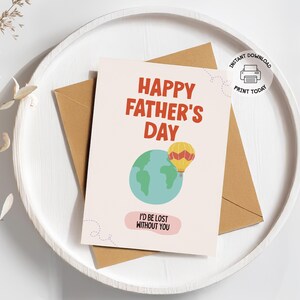 Carte de fête des pères Perdus sans toi, papa aventure | Cadeau 1er père fête des pères à imprimer, beau-père, papa voyageur, mari | Montgolfière