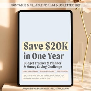 20K Saving Money Challenge and Budget Tracker | Aesthetic Editable PDF Budget | Personal Finance Affirmations | Printable Wealth Worksheets