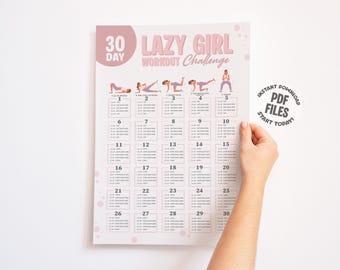 Lazy Girl 30 Day Fit Workout Challenge | Printable Beginner Calisthenics Training Guide, Full Body Fitness Poster, Bodyweight Exercise Chart