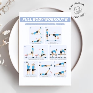 Full Body Workout Chart | Printable Dumbbell Only or Bodyweight Training Guide | Basic Fitness Poster At-Home Workout | Simple Gym Exercise