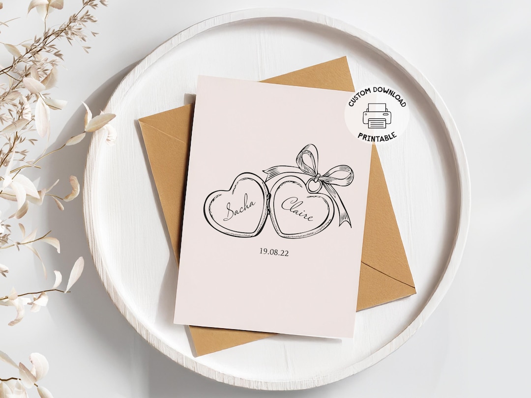 Custom Anniversary Card | Printable Love Heart Locket Art Card for 1st ...