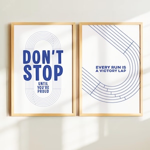 Runner Wall Art Set of 2 | Printable Royal Blue & White Run Club Poster | Gift for Marathon Runners, Track Athletes Home Decor Print Bundle