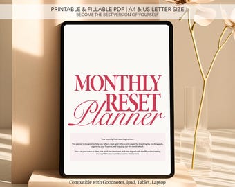 Monthly Reset Planner | Editable Life Reset Journal | Printable Goal Tracker, Glow Up Dream Life Guide, Calendar | Digital Budget Worksheet