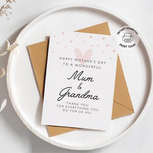 Tarjeta del Día de la Madre para la Abuela / Tarjeta imprimible del Día de la Madre para Mamá y Nanna / Regalo para Gran, Nan, Nannie, Nana, Grannie