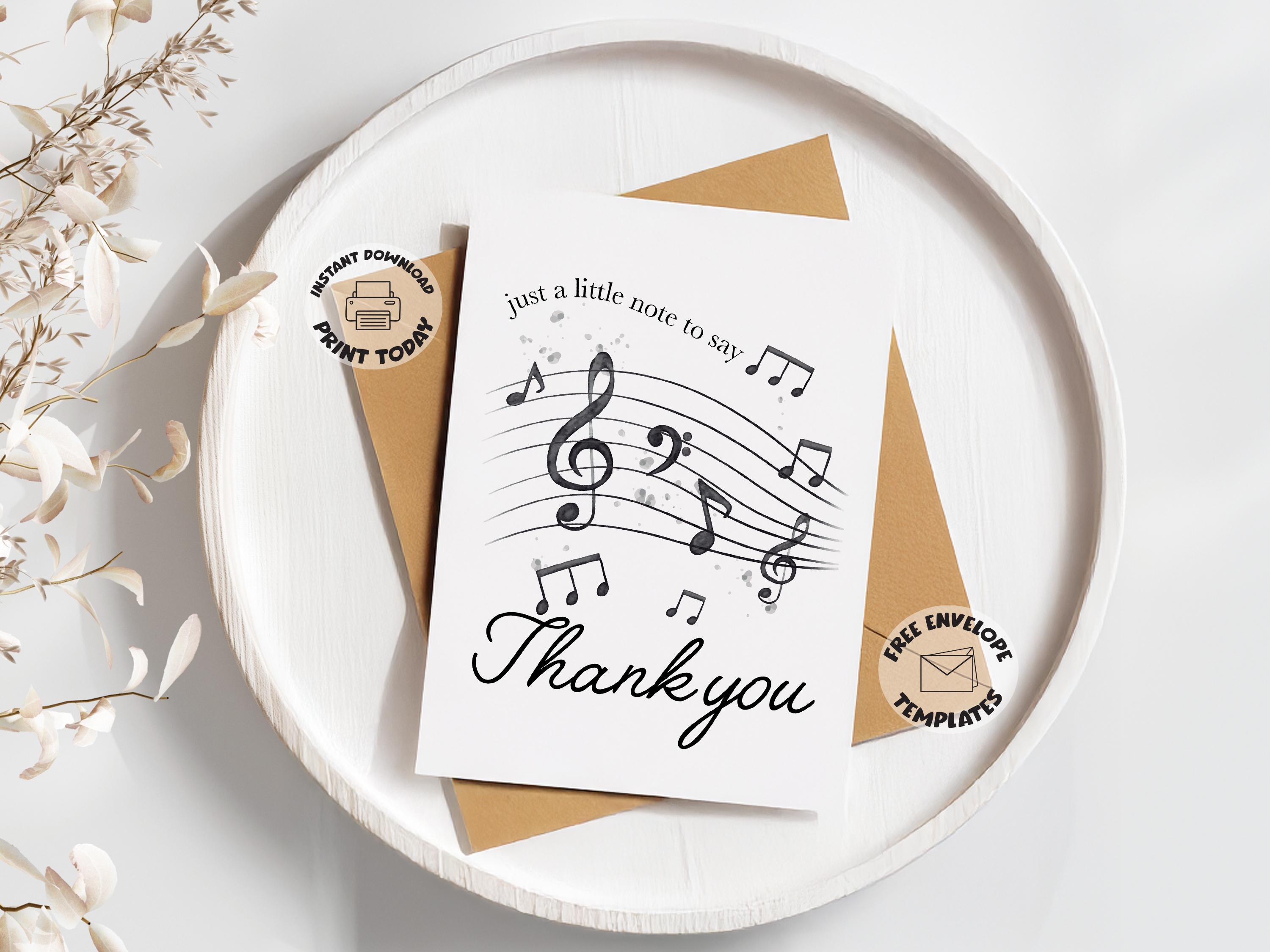 Printable Thank You Card | Music Notes Appreciation Card for Music