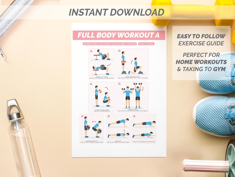 Full Body Workout Chart | Printable Dumbbell Only or Bodyweight ...