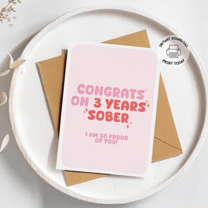 Carte 3 ans d'abstinence | Imprimable trois ans d'abstinence pour femmes | Cadeau d'étape de la sobriété | Récupération de la dépendance au Aa Na sans alcool