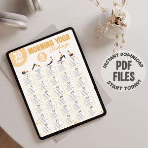 30 Day Morning Yoga challenge displayed on an ipad.