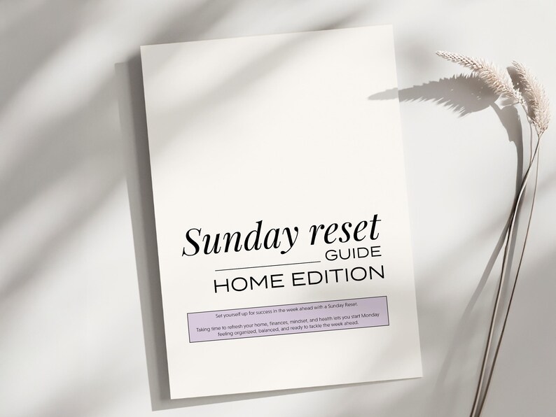 Sunday Reset Planner cover. It's the perfect Weekly Cleaning To Do List. This Printable Chore Checklist is Editable and makes keeping your home tidy an easy and fun routine. ADHD friendly and perfect for busy moms.