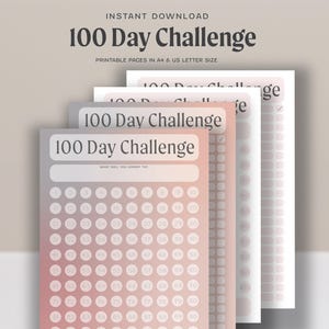 Plantilla imprimible de bloc de notas para seguimiento de hábitos del desafío de 100 días / PDF para establecer objetivos, seguimiento del aura en gradiente / hoja de cálculo minimalista tamaño A4, carta de EE. UU.