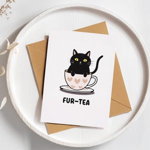 Carte d'anniversaire pour le 30e jeu de mots en fourrure-thé | Carte d'étape amusante imprimable | Jeu de mots pour chat, cadeau d'anniversaire du trentième anniversaire, chaton noir, amoureux des chats, 30 ans