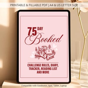 75 Gebuchte Herausforderung Digitaler Planer | Bearbeitbares Lesetagebuch | Printable 75 Bookish Habit Tracker, tägliches wöchentliches Journal | BookTok Arbeitsbuch