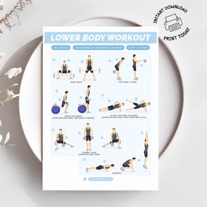 Lower Body Workout Chart | Printable Dumbbell Only or Bodyweight Training Guide | Basic Fitness Poster for Home Workout | Easy Gym Exercises