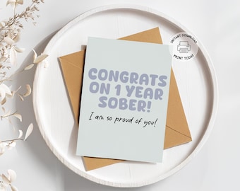 Carta di 1 anno di sobrietà / Anniversario di un anno di sobrietà stampabile per donne e uomini / Regalo di traguardo per la sobrietà / Recupero dalla dipendenza da alcol e alcol