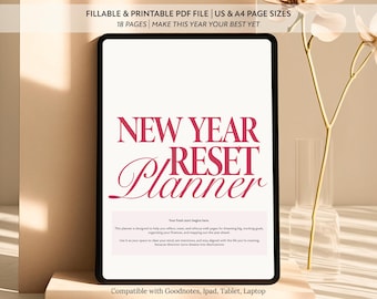 Planificador de Año Nuevo / Diario de Propósitos Editable / Seguimiento de Metas Imprimible, Guía de Sueños, Hoja de Presupuesto Digital, Calendario sin Fecha