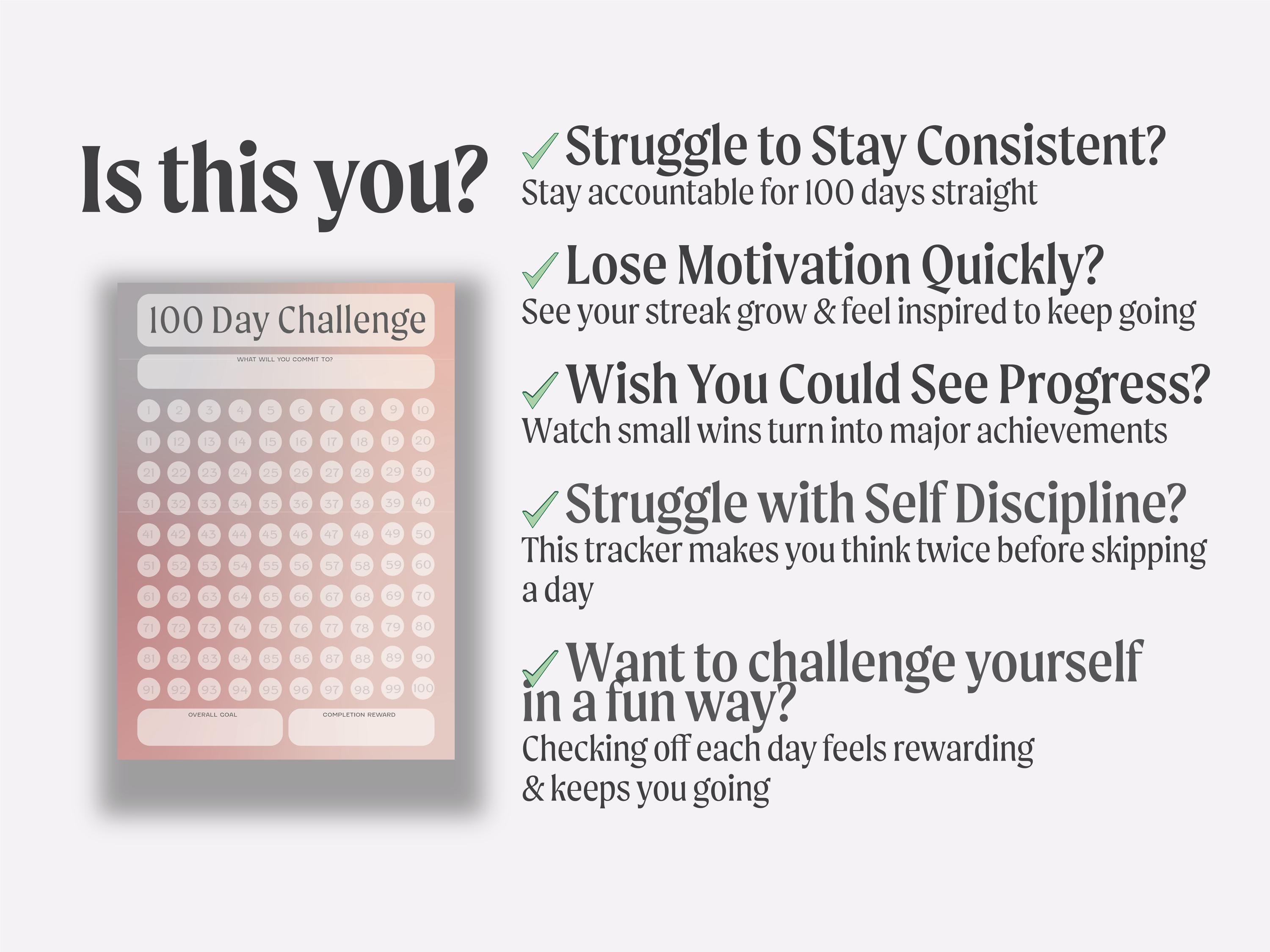 100 Day Challenge Printable Habit Tracker Notepad Template | PDF Goal ...