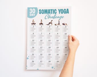 Póster del reto de yoga somático de 30 días / Plan de entrenamiento imprimible para aliviar el estrés / Impresión de estiramientos relajantes para principiantes