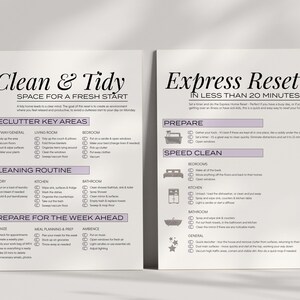 Sunday Reset Digital Planner pages. It's the perfect Weekly Cleaning To Do List. This Printable Chore Checklist is Editable and makes keeping your home tidy an easy and fun routine. ADHD friendly and perfect for busy moms.