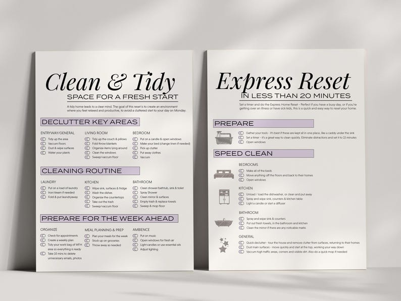 Sunday Reset Digital Planner pages. It's the perfect Weekly Cleaning To Do List. This Printable Chore Checklist is Editable and makes keeping your home tidy an easy and fun routine. ADHD friendly and perfect for busy moms.