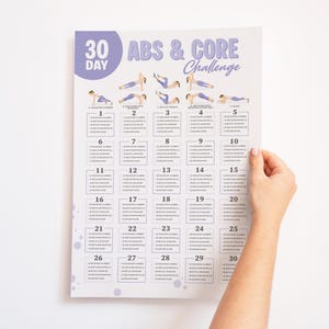 30 dagen buikspieren uitdaging | Afdrukbare gids voor kerntraining lichaamsgewicht | Oefenschema buikspier | Buikcalisthenics fitnessposter