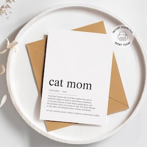 de définition de maman de chat | Carte d'anniversaire imprimable pour maman chaton | Carte de fête des mères pour bébé maman fourrure | Carte pour petite amie, parents de chat