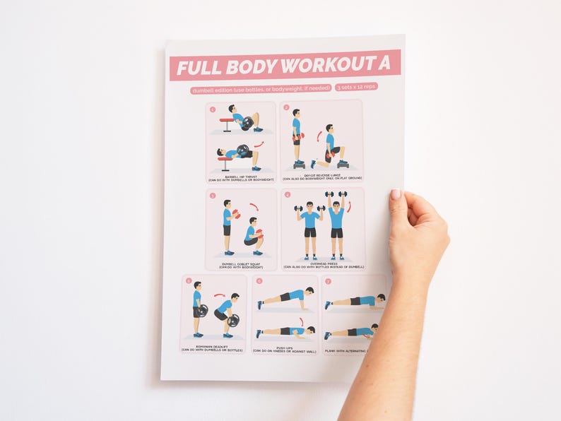 Full Body Workout Chart | Printable Dumbbell Only or Bodyweight ...