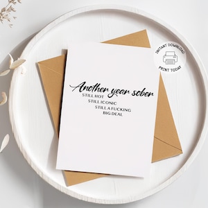 Carte Soberversary drôle | Carte Cheeky Sober imprimable pour femme | Cadeau sobriété pour homme | 1 an d'abstinence, 1 an d'abstinence | Récupération Aa Na