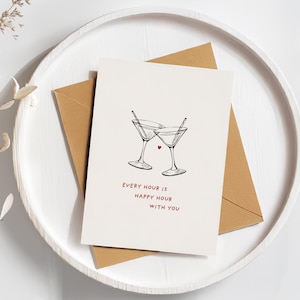 Tarjeta de amor de Happy Hour / Descarga imprimible para amantes de los cócteles / Primer aniversario de amistad o saludo para amigos de Martini, novio