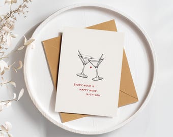 Tarjeta de felicitación para la hora feliz / Descarga imprimible para amantes de los cócteles / Primer aniversario de amistad o felicitación de aniversario para amigos aficionados al martini, novio/novia